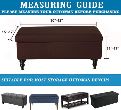 ANWUCHEN Rectangle Ottoman Cover, Stretch Slipcover with Storage, Elastic Bands Ties, Folding Ottoman Covers - Coffee