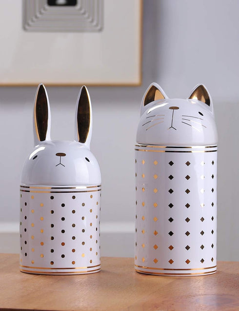 HAUCOZE Rabbit Cookie Jar Decorative Candy Jar with Lid, Modern Ceramic 8.1inch