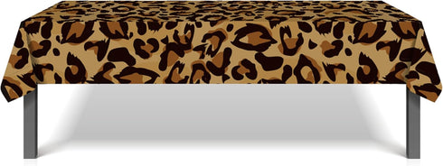 Rectangular Polyethylene (PE) Tablecloth, 54 x 87 Inch, Leopard Print, 2 Pack