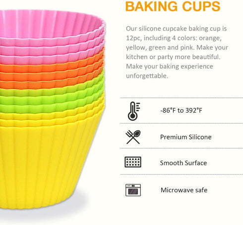 Extra Large Silicone Cupcake Baking Cups, 12 Pack, 3.54 Inch Reusable Muffin Liners, Easy to Clean for Cupcake, Muffin