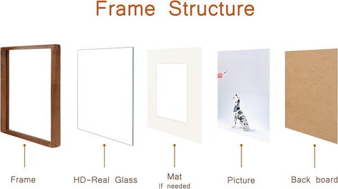 6x8 5x7 6x8 Picture Frame, Display Photos with Mat or without Mat, Made of Solid Natural Walnut Wood with Real Glass