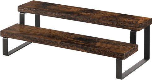 Wooden Tiered Display Riser Stand, 2 Tier Perfume and Cologne Organizer, Rustic Spice Rack Shelf for Candles