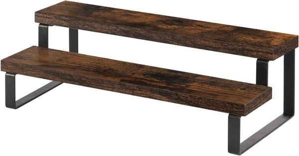 Wooden Tiered Display Riser Stand, 2 Tier Perfume and Cologne Organizer, Rustic Spice Rack Shelf for Candles