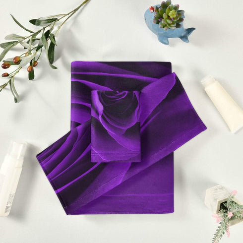 Set 3-Piece Set Blueangle Bathroom Decorative Towel with Purple Rose Pattern, with Bath Towel, Hand Towel & Washcloth