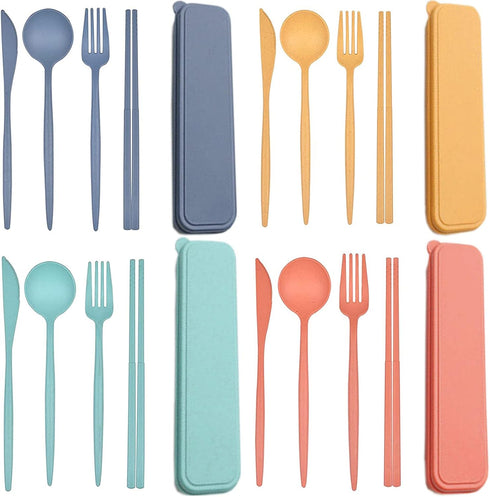Plastic Travel Utensils, 4 Sets Camping Cutlery, Portable Reusable Utensils Set with Case for Picnic, Travel, Camping