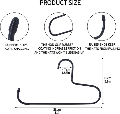 Hat Rack - 2 Pack Metal Organizer for Baseball Caps, Holds up to 20 Caps, Slip-Resistant Hat Hangers for Closet
