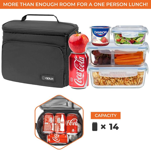 opux Insulated Lunch Bag for Men Women, Soft Lunch Box for Office, School, Picnic, Leakproof Cooler Bag (Black)