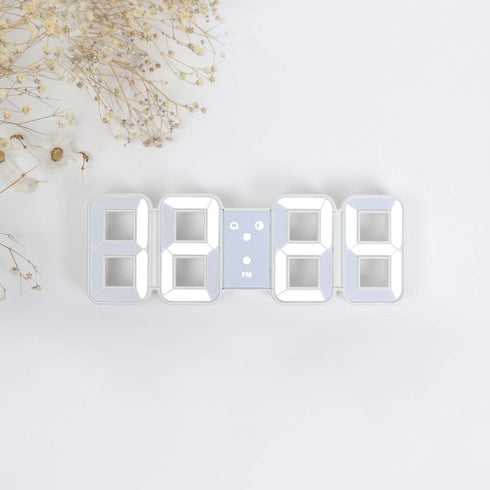mooas 3D Pure Mini White LED Clock Multi-Function LED Clock Calendar Alarm Temperature 8.5"