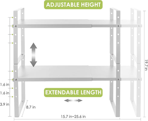 Counter 2 Pack) Across-Star Expandable Cabinet Shelf Organizer Rack, Stackable Kitchen Storage Shelves Stand