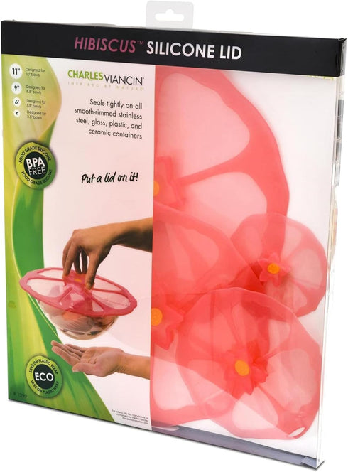 Charles Viancin Hibiscus Silicone Lid, 9''/23cm, Airtight Seal, BPA-Free, Oven, Microwave, Freezer Safe