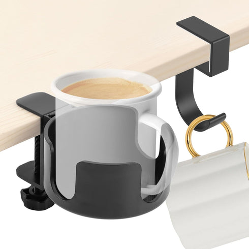 Desk Cup Holder Clamp - Large Anti-Spill Drink Holder, Easy Install for Coffee Mugs, Water Cups