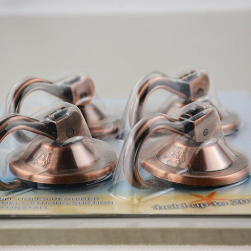 Suction Cup Hooks, 4-Pack Vacuum Wreath Hangers for Flat Smooth Wall Surface in Copper