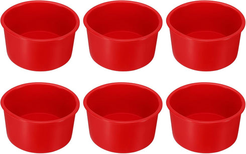 6 Pcs Round Cake Pans, 4" Nonstick Quick Release Silicone Mould, Bakeware Tools for Cupcakes, Red