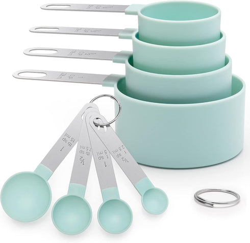 Measuring Cups and Spoons Set of 8, Nesting for Dry or Liquid Ingredients, Stainless Steel Handle, Kitchen Gadgets