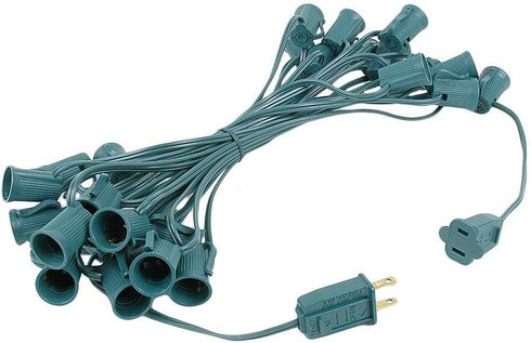25 C9 Set Bulbs Foot White Ceramic Christmas String Light - Outdoor Roofline Light String - Opaque - Green Wire