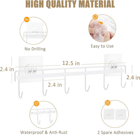 Kitchen Utensil Rack Wall Mount, White Adhesive Hanger, No Drilling, Space Saving Kitchen Holder, 2 Packs