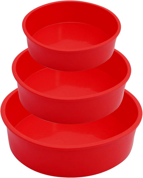 Round Cake Pans Silicone Molds for Baking - Red, Set of 3, Nonstick & Quick Release Baking Pans (4 Inch, 6 Inch, 8 Inch)