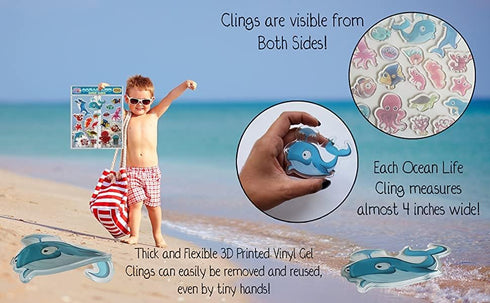Ocean Sea Animal Gel Window Clings for Kids - Reusable Window Stickers for Toddlers, Gel Clings Decals for Home Car