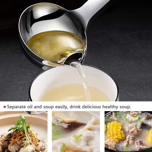 Stainless Steel 12 Inch Oil Separator Soup Ladle, Gravy Skimmer Spoon, Hot Pot Grease Strainer for Kitchen Cooking