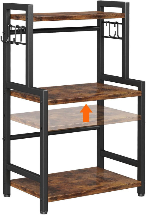Kitchen Countertop Organizer, 3 Tier Large Spice Rack with Adjustable Shelf and 5 Hooks, Wooden Counter Organizer