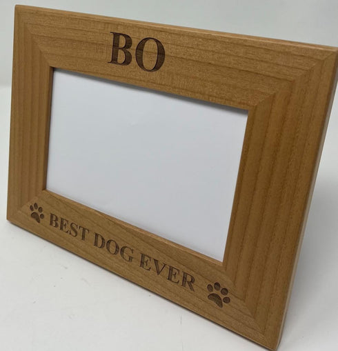 Custom Best Dog Ever - Laser Engraved Natural Alder Wood Picture Frame - Add Your Dog's Name (4x6-inch Horizontal)