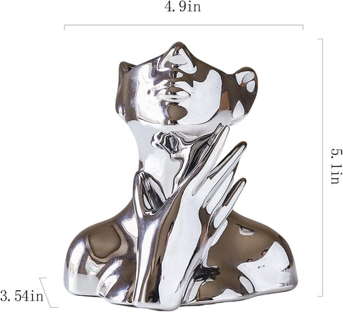 BrownLove Silver Ceramic Face Vase, Modern Silver Decorative Art Vase, Bookshelf Placed On The Desktop, Small Living