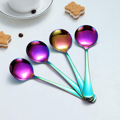 Berglander Rainbow Soup Spoons Set of 4, 7.5" Stainless Steel Titanium Plating, Dishwasher Safe