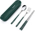 Travel Cutlery Set, 18/8 Stainless Steel Utensils, Reusable with Case, Portable Silverware Lunch Box (Green)