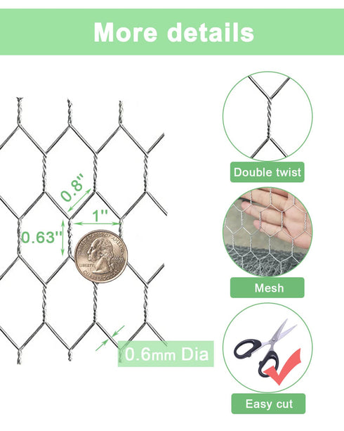 57 25 1 inch Garden Poultry Chicken Wire Netting - '' ' Garden Fence Animal Barrier, Chicken Wire for Crafts, Mesh