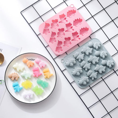 2 Pack Cute Dinosaur Silicone Molds, 12 Cavity 3D Dinosaur Themed Baking Mould Tray for Chocolate Cake Dessert
