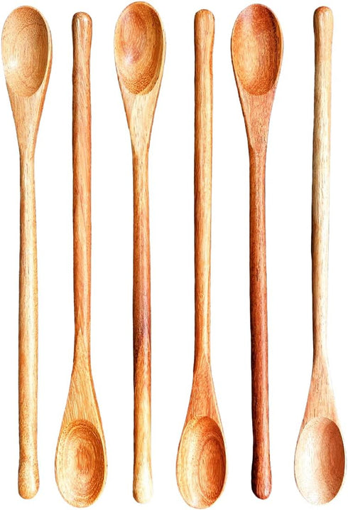 Rose Wood 8.5" Long Handle Coffee Tea Stirrer Mixing Spoons, Set of 6