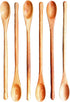 Rose Wood 8.5" Long Handle Coffee Tea Stirrer Mixing Spoons, Set of 6