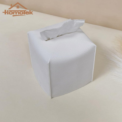 HOMOTEK 2 Pack Tissue Box Cover, Square PU Leather Tissue Holder, Decorative Facial Tissue Cube Paper Organizer for
