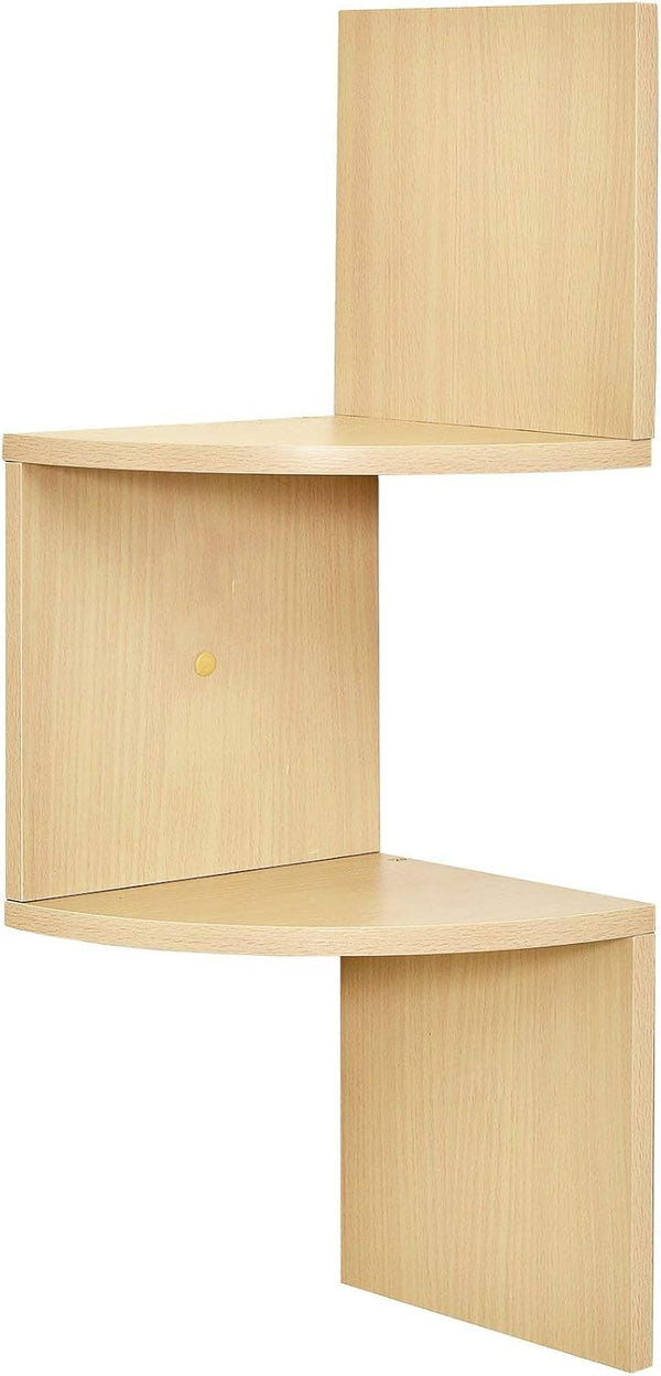Greenco 2-Tier Corner Shelves, Natural Finish | Floating Wall-Mounted Home Decor Set for Living Room, Bedroom