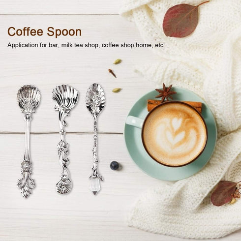 Fdit Vintage Style Coffee Spoons Set, 3 Pcs Royal Style Metal Carved Teaspoons for Kitchen and Tea Parties