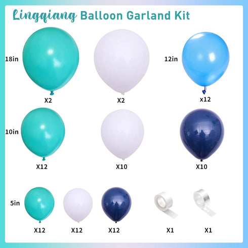 Teal Balloon Garland Arch Kit, Navy Blue Light Blue Teal White Turquoise Latex Balloons for Party Decorations