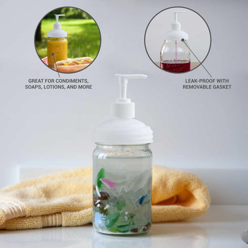 reCAP Mason Jar Pump Lid Soap and Condiment Dispenser | Regular Mouth | Natural | Made in The USA | Leak-proof
