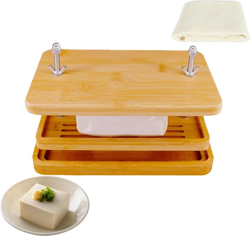 Glowgath Tofu Press,Large Bamboo Tofu Press with Tofu Strainer,Drip Tray and Cheesecloth, BPA Free,Easy to Clean,Easily