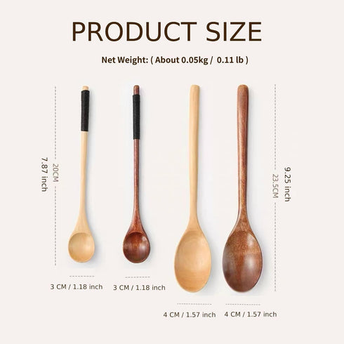 4 Set, 4 Pcs Wood Spoon Pcs Long Wooden Mixing Spoons,Wood Honey Spoons, Natural Wooden Spoons for Eating, Oatmeal