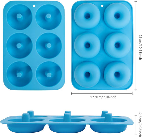 Silicone Donut Mold for 6 Doughnuts, Set of 2, Food Grade LFGB Baking Pan, Non-Stick, Dishwasher Safe, Blue