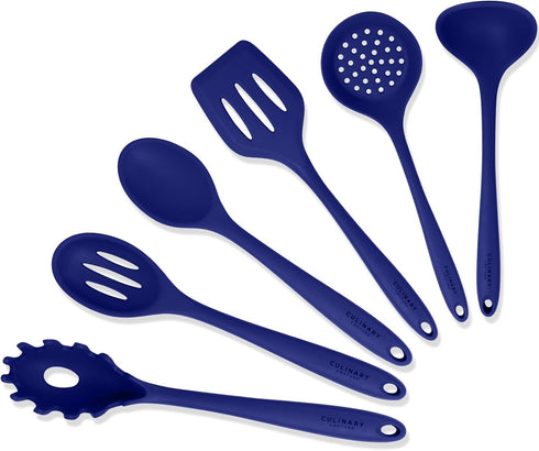 Culinary Couture Blue Silicone Kitchen Utensils Set of 6, Non-Stick Heat-Resistant with Steel Inner Core