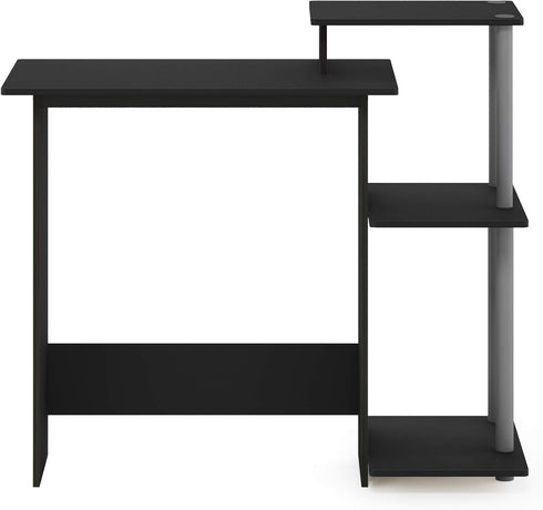 Furinno Efficient Home Laptop Computer Desk with Square Shelves, Solid Black/Grey Design