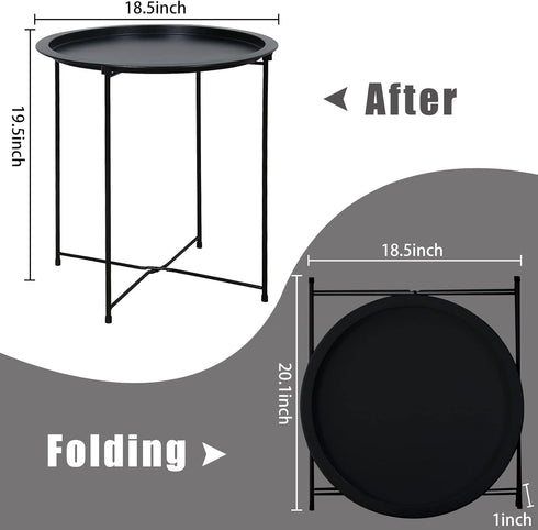 4 Garden you End Table Metal Side Table Black Round Folding Tray Cyan Sofa Small Accent Fold-able Table, Round End