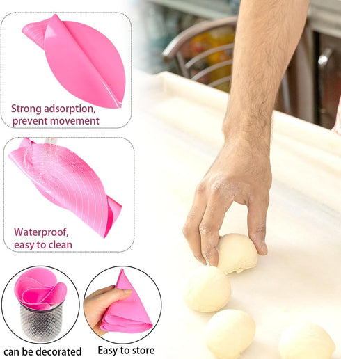 Silicone Cake Mat, 12 Inch Round with Measurements, Non-Stick Heat Resistant Pastry Baking Pad Pink