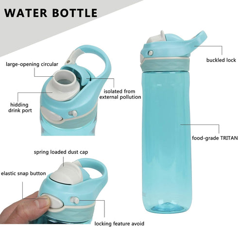 DEARART 2-Pack 26oz Water Bottles - Pink and Sky Blue, AUTOSEAL Wide Mouth, BPA Free, Leakproof, Easy Clean