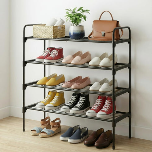 Tujurich 4-Tler Shoe Rack Organlzer, Rustproof lron, Spaclous Shoe Storage Shelf for Closet