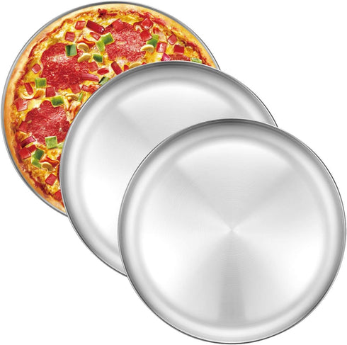 Deedro Pizza Baking Pan 12 inch Stainless Steel Round Pizza Baking Sheet, Healthy Cooking Pan for Oven Baking, 3 Pack