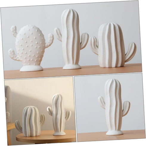 VOSAREA Ceramic Cactus Figurine Minimalist Cactus Statue Jewelry Holder Centerpiece Ornament for Home Office Decor