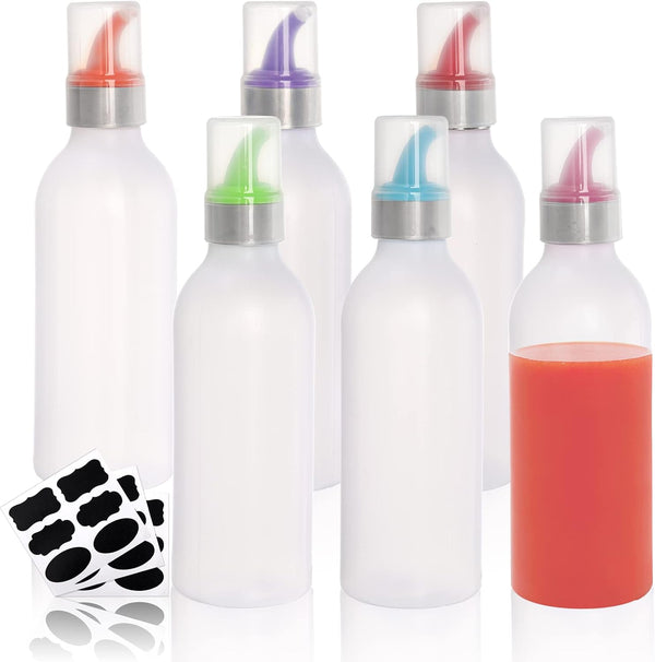 Lawei 6 Pack 15 oz Plastic Squeeze Condiment Bottles with Lids and Colored Tips for Sauces and Crafts