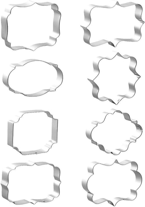 Fancy Plaque Cookie Cutters Set of 8 pcs, Stainless Steel Wedding Frames Shaped Fondant Cutter Molds for Baking